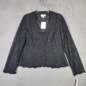 Vintage Talbots Jacket Womens 10 Black Lace Scalloped Evening Goth Coquette NEW